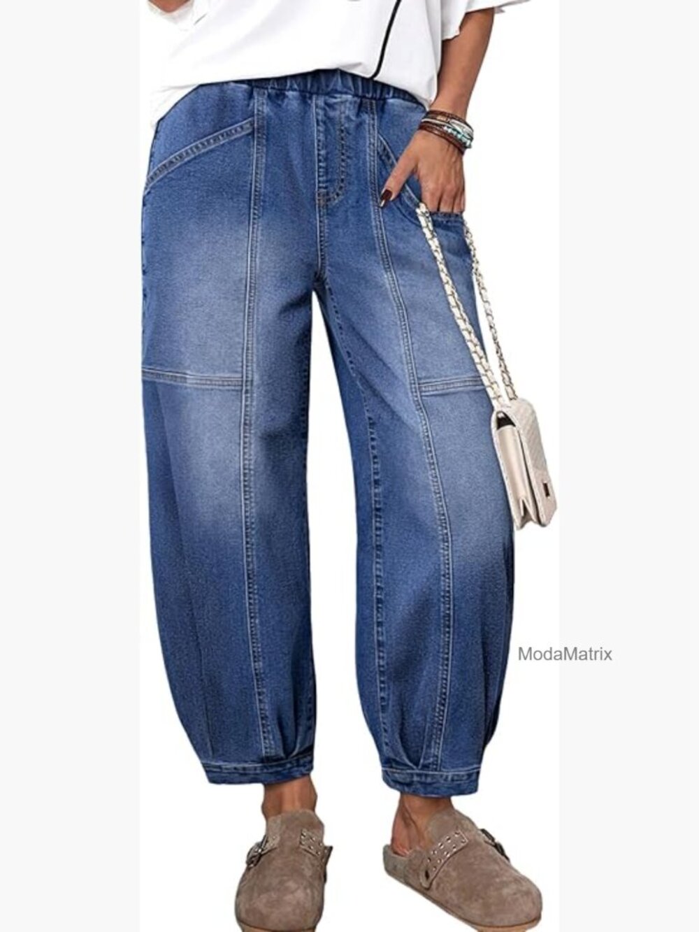 Wide Leg High Waisted Barrel Jeans Cropped Baggy Denim Pants